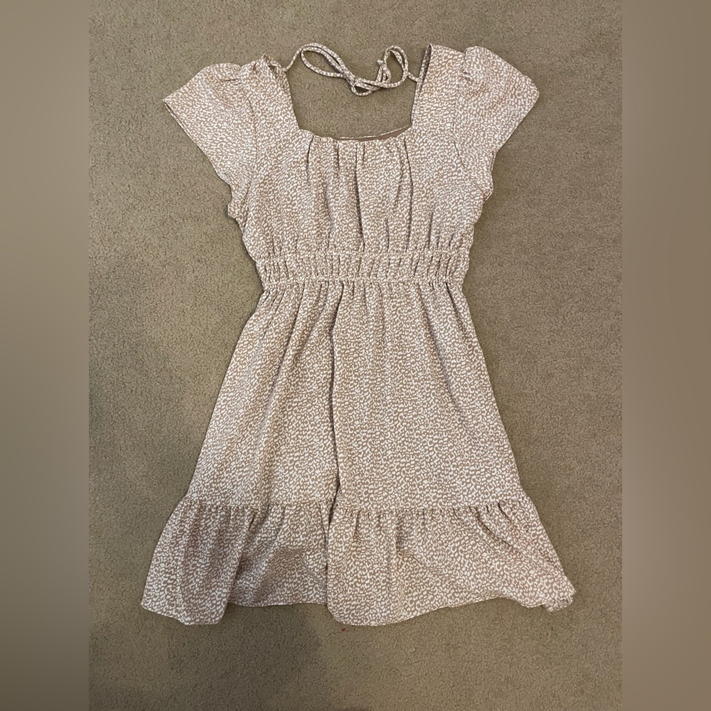 Altar'd State White Ruffled Tiered Mini Sundress cheetah print design